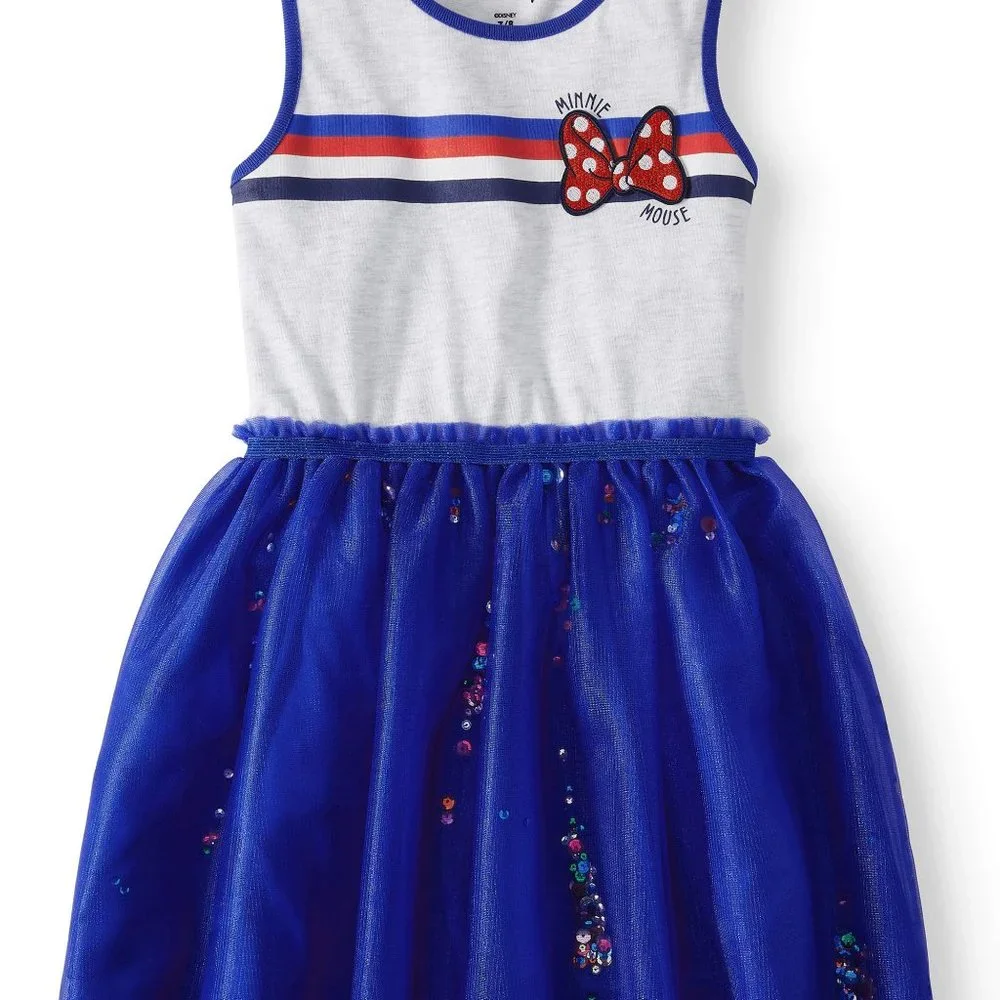 Disney Kids Girls Minnie Mouse Bow Print Jersey Tulle Blue Dress NWT